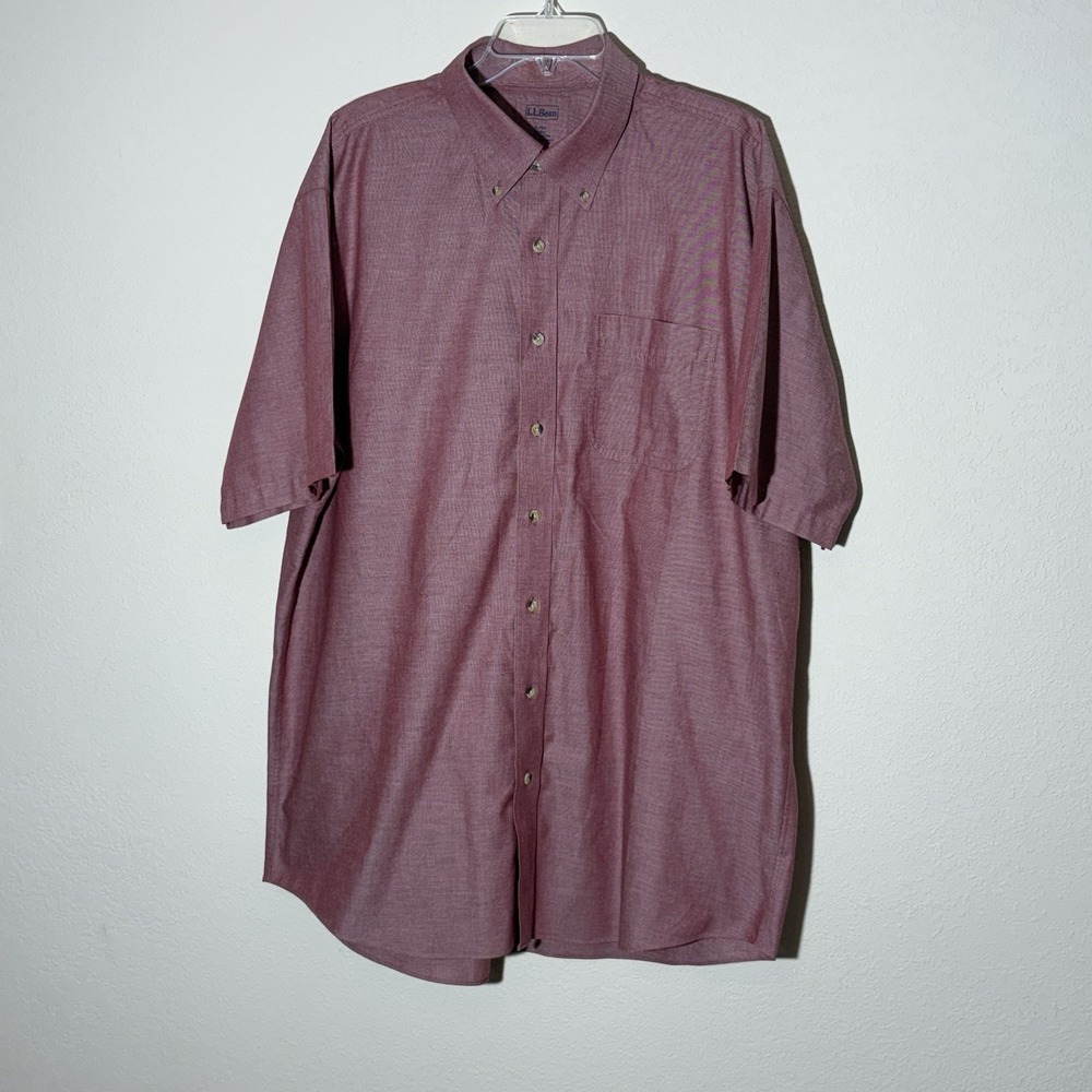 L.L. BEAN Shirt Mens‎ XLT Red Oxford Short Sleeve Button Up Collegecorp Preppy
